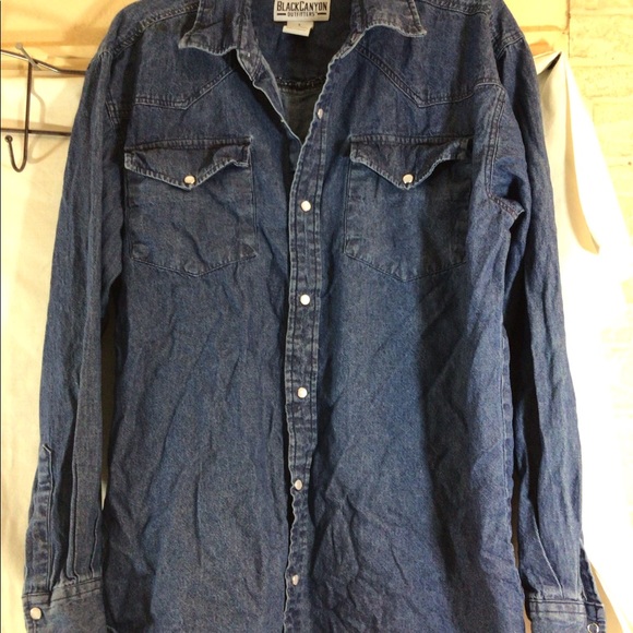 Cool Mens Sz L BLACK CANYON OUTFITTER Darker Wash Pearl Snap Front Denim Shirt - Picture 2 of 11